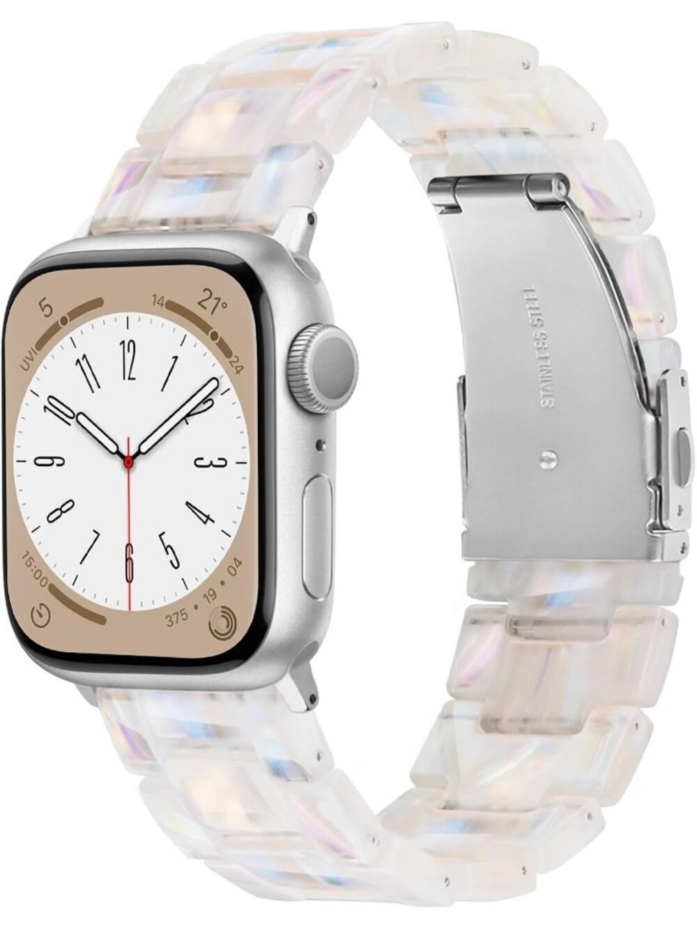 Women's Creamy Silver Featherlight Resin Apple Band Lightweight Wrist Watches